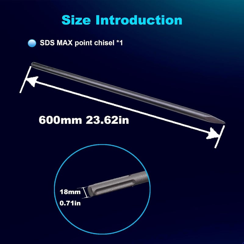 Phyxlyn 24-Inch SDS Max Point Chisel, Ideal for Concrete Demolition, Tile Removal Tool for SDS-Max Hammer Drill Attachment, 40Cr Alloy Steel - Image 3